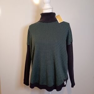🆕 MICHAEL Micheal Kors Emerald Green and Black Houndstooth Turtleneck Sweater